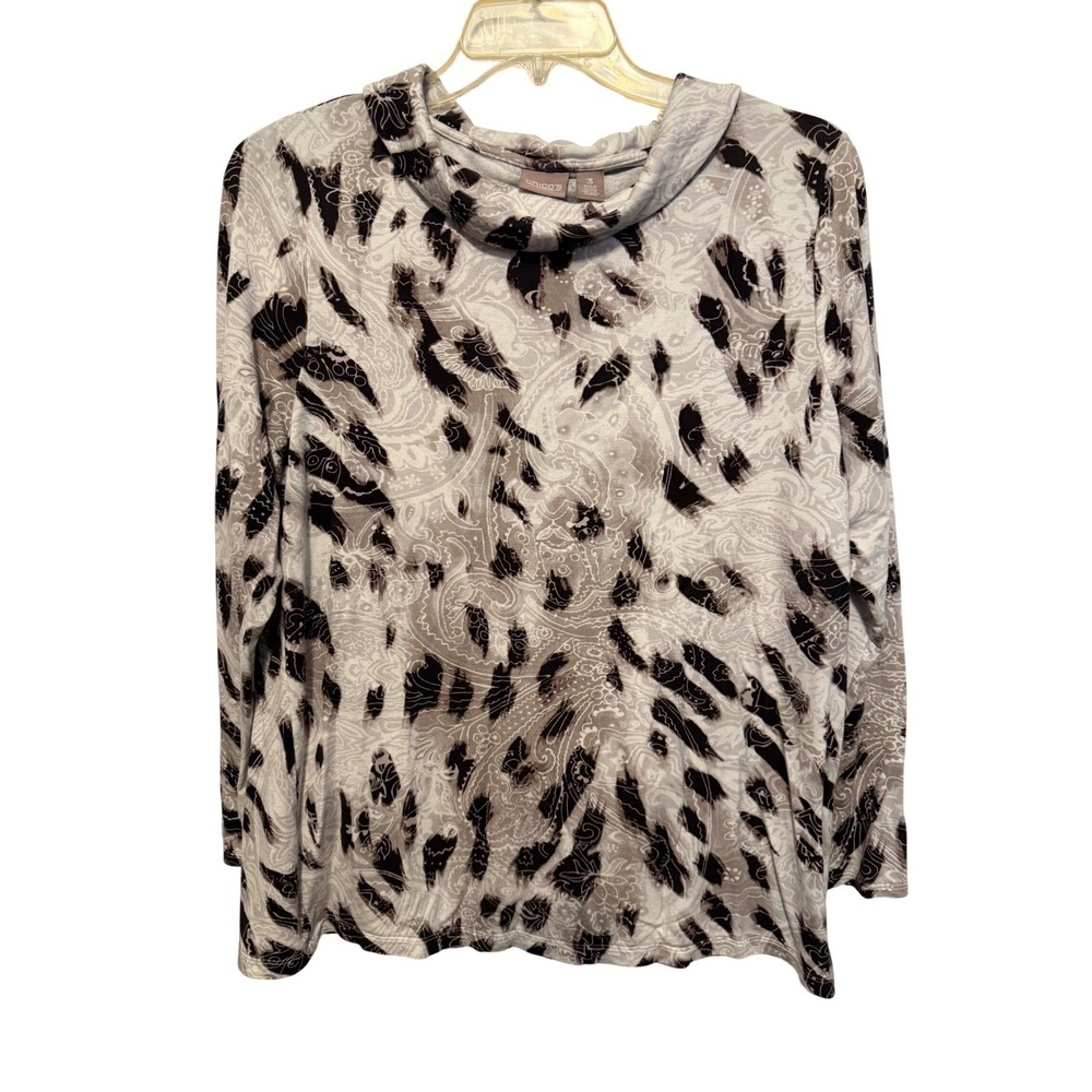Chicos Size 3 Cowl‎ Neck Long Sleeve Abstract Print Top Women's